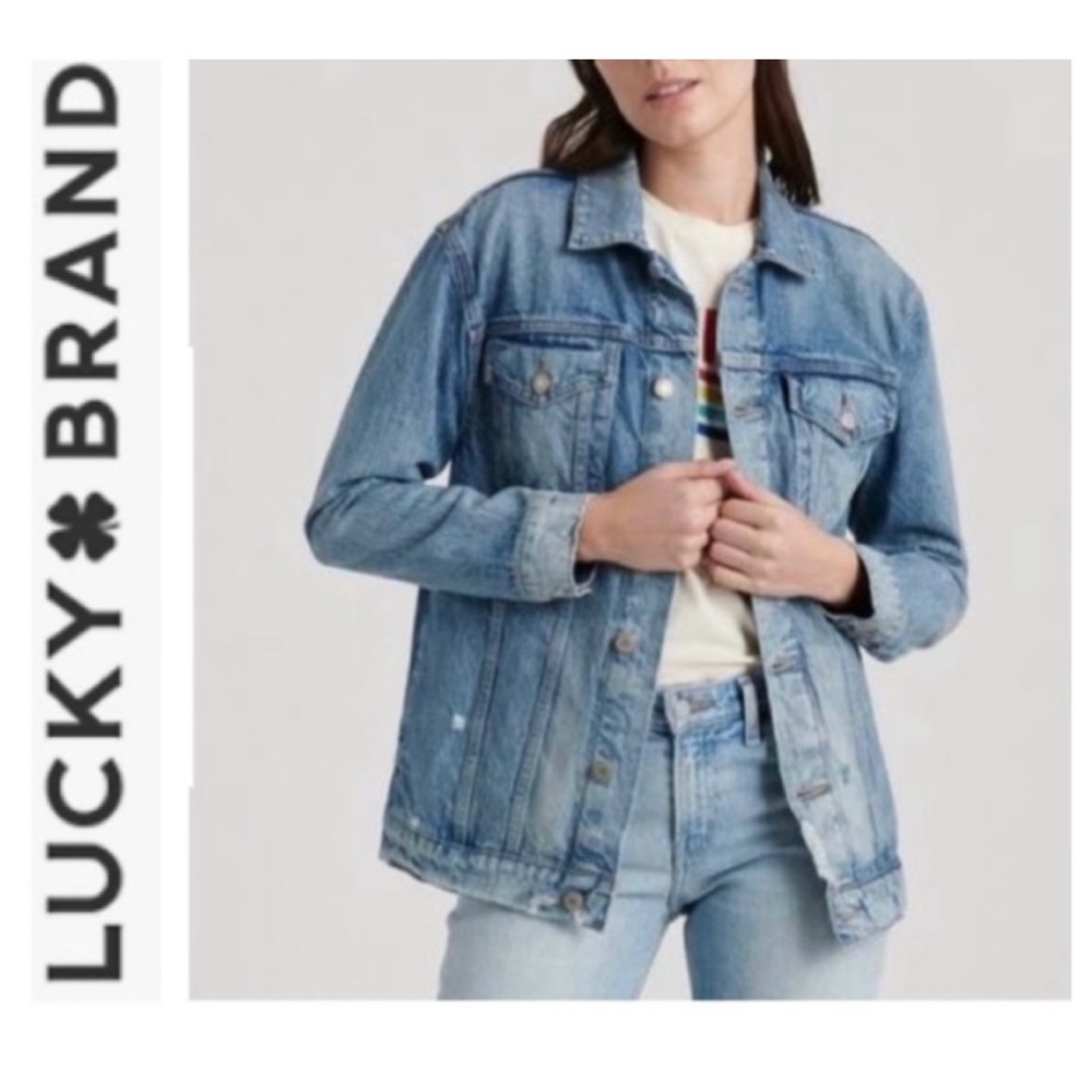 🎄🧑‍🎄 LUCKY BRAND Boyfriend Trucker Alua Jean Jacket NWT $99 S
